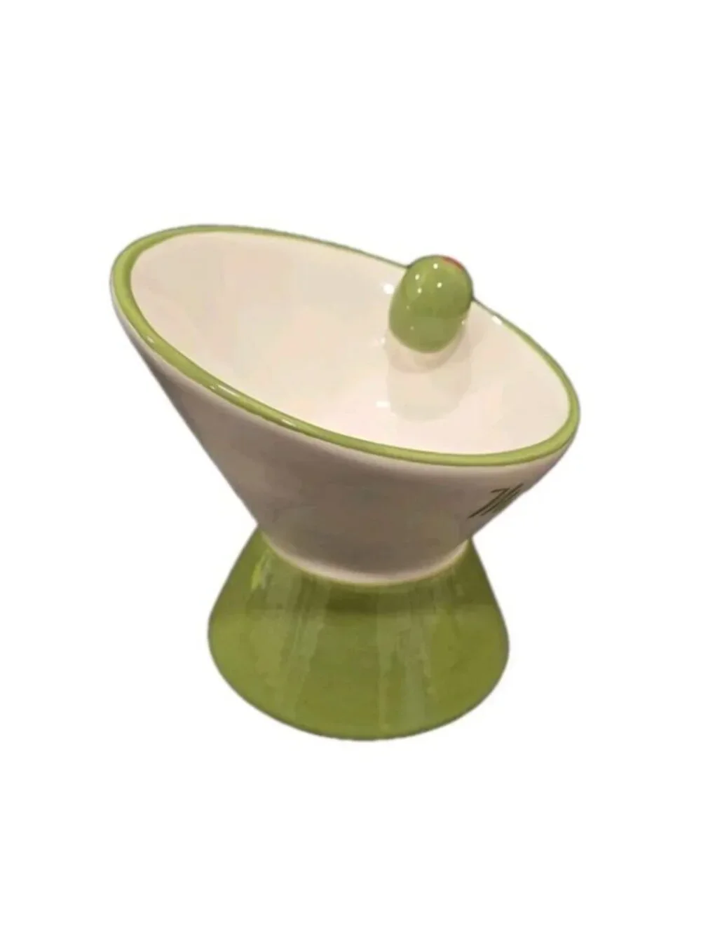 New Dirty Martini W/ Olive Meow-tini Ceramic Raised Tilted Cat Bowl